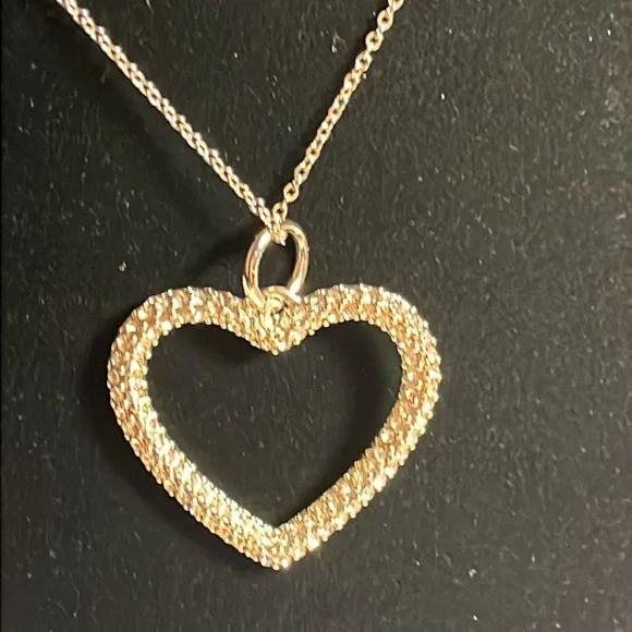 🔥🔥🔥 Silver Heart Pendant Necklace w/ Double Row of Clear Crystals - Picture 5 of 6